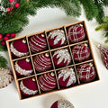 12pcs /Box 6cm Diamond Flocked Christmas Balls Painted Christmas Tree Ornaments
