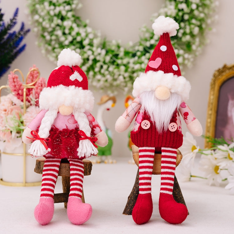 Christmas Wool Ball Knitted Hat Doll Pendant Valentine Day Decoration Knitted Rudolph Hanging Legs Dolls, Male, Female