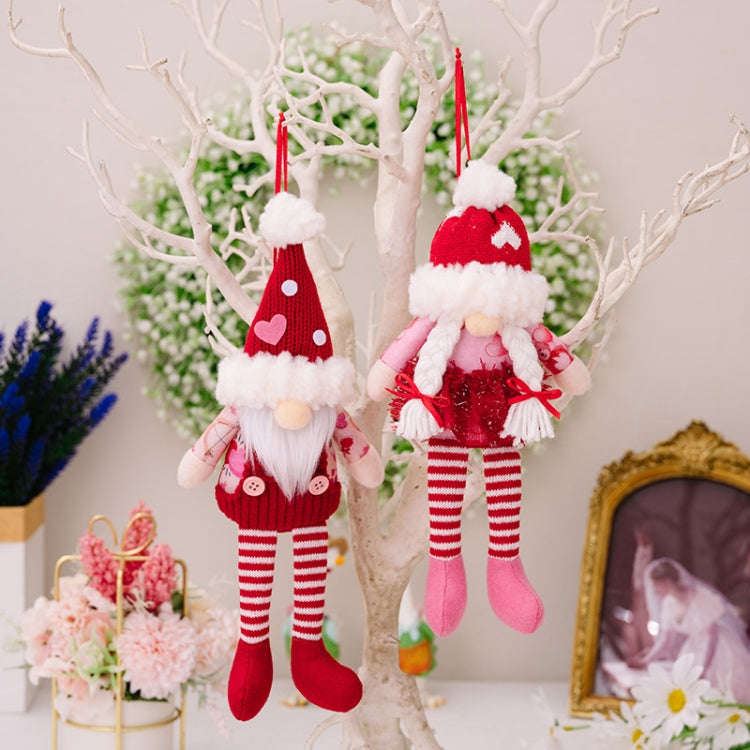Christmas Wool Ball Knitted Hat Doll Pendant Valentine Day Decoration Knitted Rudolph Hanging Legs Dolls, Male, Female