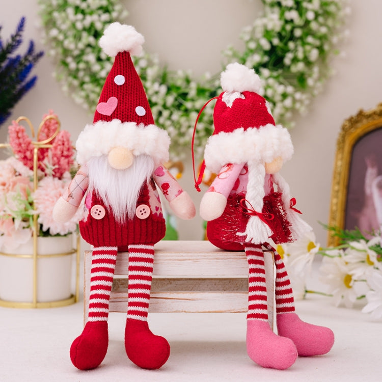 Christmas Wool Ball Knitted Hat Doll Pendant Valentine Day Decoration Knitted Rudolph Hanging Legs Dolls, Male, Female