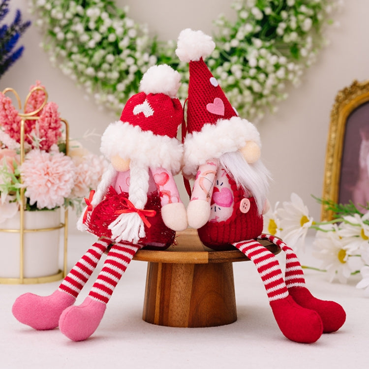 Christmas Wool Ball Knitted Hat Doll Pendant Valentine Day Decoration Knitted Rudolph Hanging Legs Dolls, Male, Female