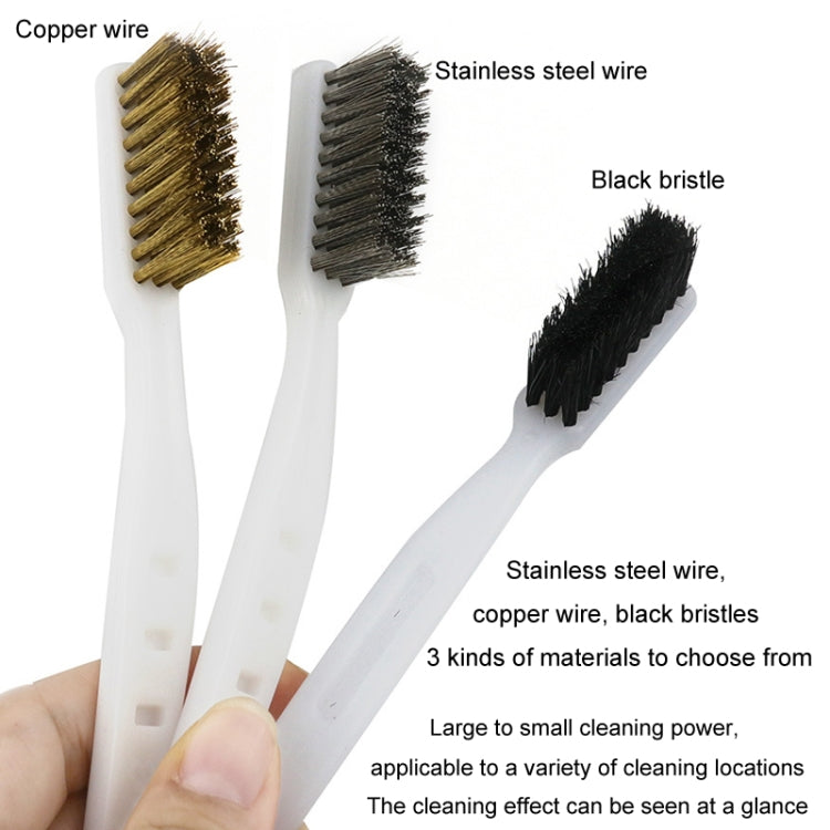 Hood Stove Brush Rust Removal Cleaning Industrial Brush Polishing Toothbrush For Collectibles Artifacts, Black Bristle, Copper Wire, Stainless Steel Wire