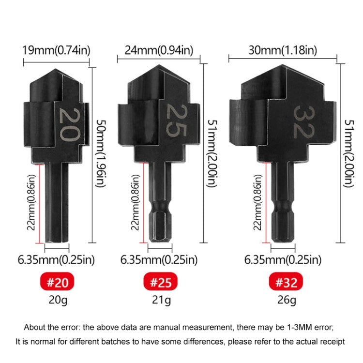 Hexagonal PPR Lifting Flat Drill Bit Step Drill Bit Repairing Internal Filament Leak Repairing Water Pipe Connection Tool, 20mm, 25mm, 32mm