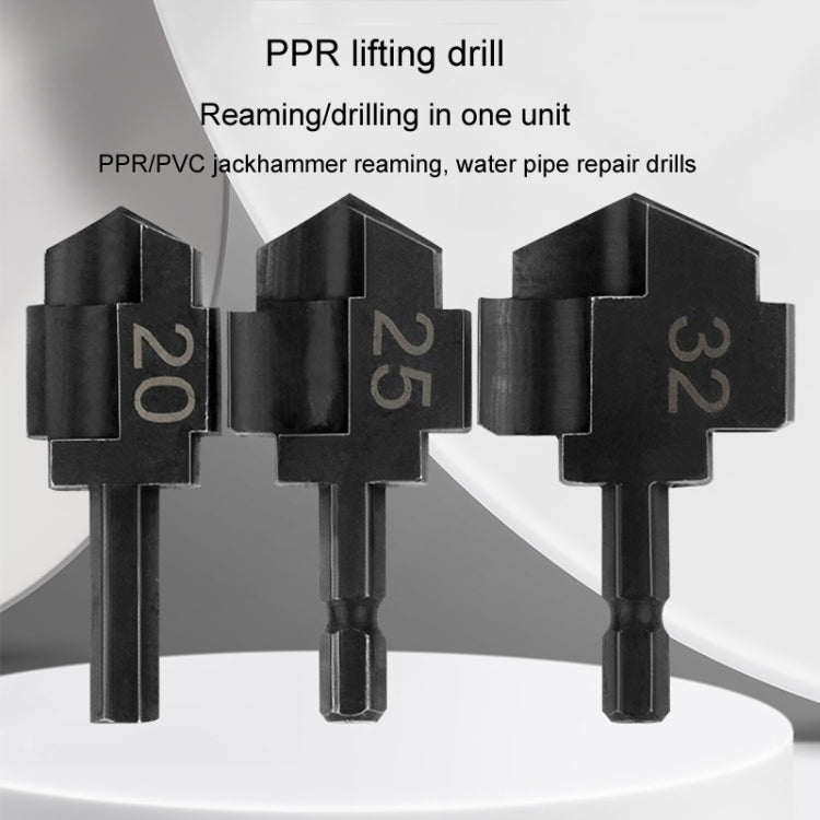 Hexagonal PPR Lifting Flat Drill Bit Step Drill Bit Repairing Internal Filament Leak Repairing Water Pipe Connection Tool, 20mm, 25mm, 32mm