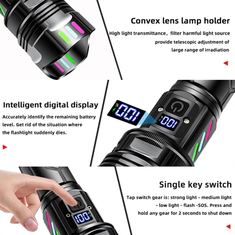 E-SMARTER A08 Flat Port Digital Display Fluorescent Strip Flashlight High Power LED Strong Light Flashlight, A08