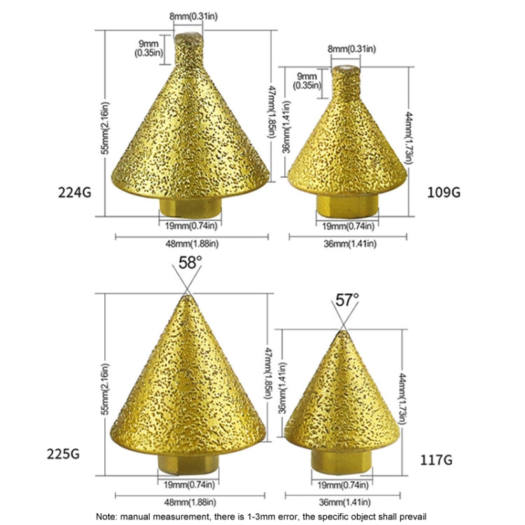 Diamond Chamfering Machine Conical Grinding Bit Tile Marble Quartz Drilling Hole Reamer Angle Grinder Drill Bit, Small Diameter-Pointed, Small Diameter-Flat Head, Large Diameter-Pointed, Large Diameter-Flat Head