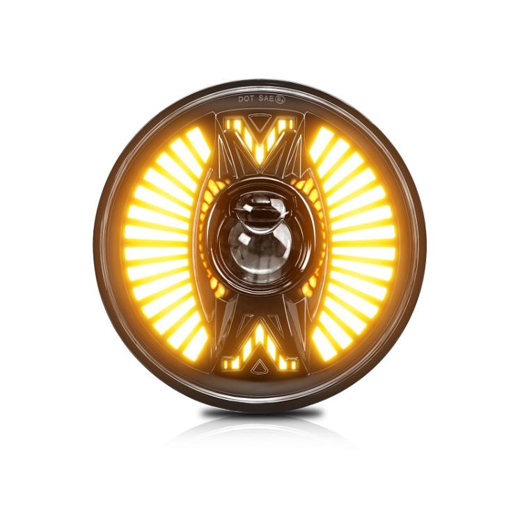 7 Inch Round Lens With Tangent Fan-Shaped Angel Eye Headlights