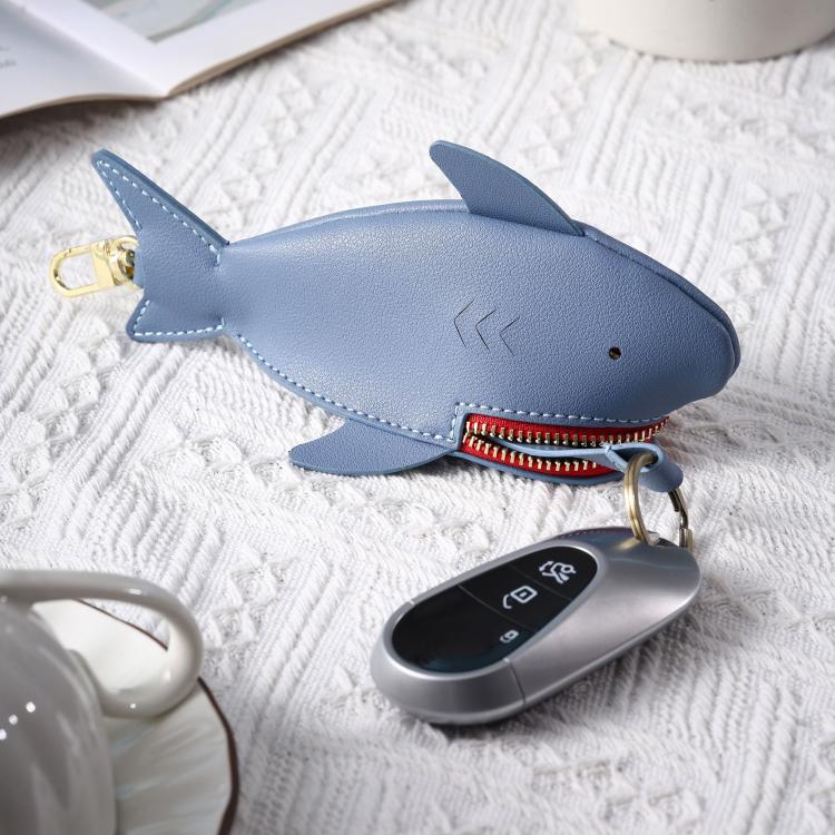 Hallmo Universal Shark-Shaped Key Protective Cover Multifunctional Car Key Storage Bag, Dark Blue, Light Blue