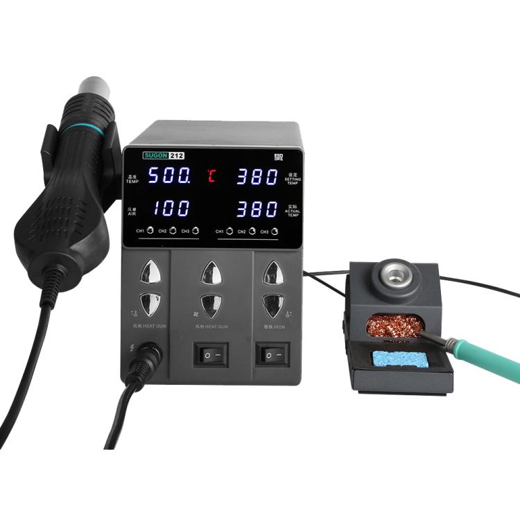 SUGON 212 2 In 1 Soldering Iron Dual Display Cell Phone Repair Hot Air Constant Temperature Soldering Station Combination Set, EU Plug, US Plug