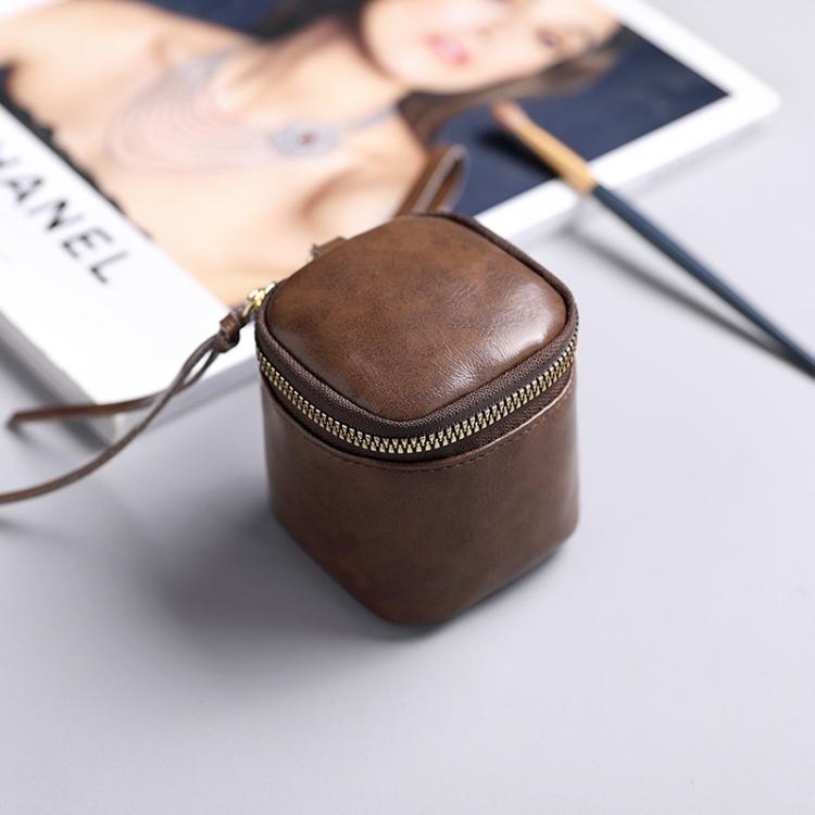 Oil Wax PU Leather Portable Bucket Bag Mini Retro Lipstick Earphone Bag Small Objects Storage Coin Purse