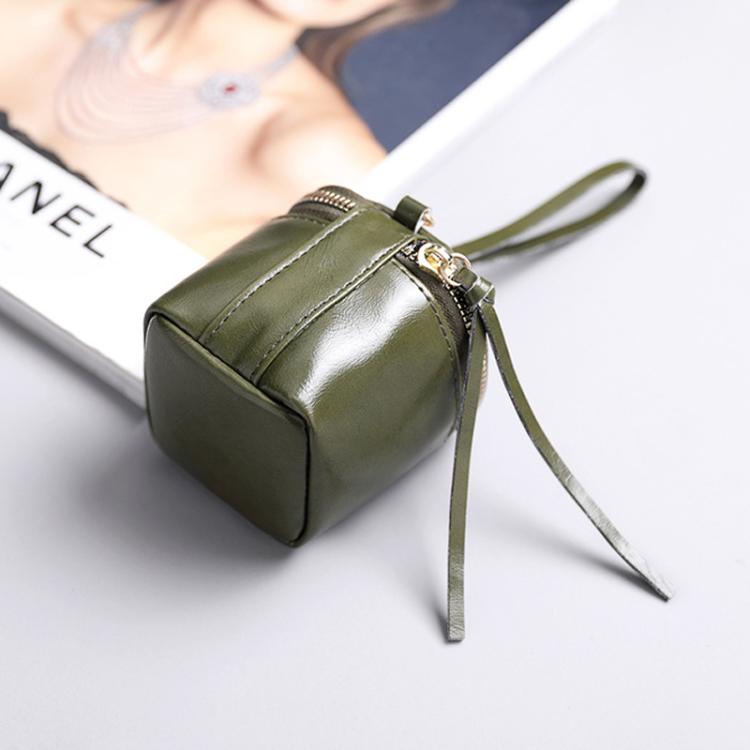 Oil Wax PU Leather Portable Bucket Bag Mini Retro Lipstick Earphone Bag Small Objects Storage Coin Purse