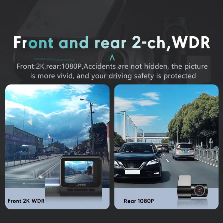 Anytek T3 PRO 2 inch 2K HD Night Vision Car Recorder Hidden Car Camera Front & Rear Dual Recording, T3 PRO