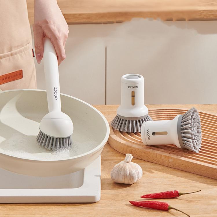 2pcs /Set ecoco Pot Washing Brush Short Handle Squeezeable + Long Handle Rotatable Household Dishwashing Brush