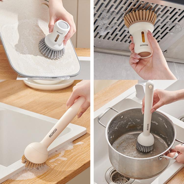 2pcs /Set ecoco Pot Washing Brush Short Handle Squeezeable + Long Handle Rotatable Household Dishwashing Brush