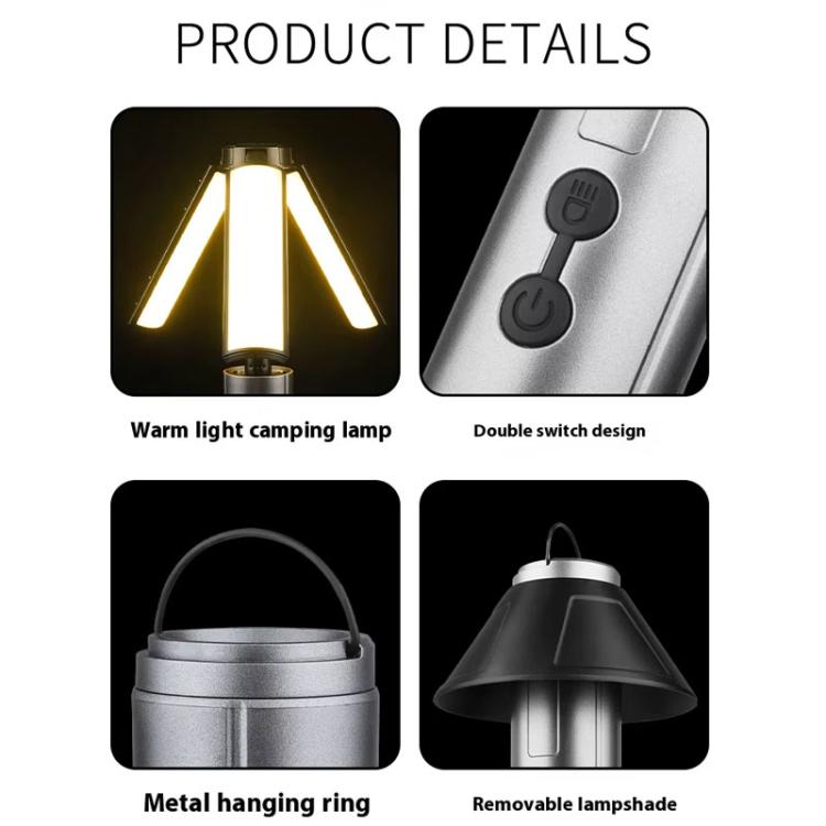 Retractable Camping Lantern Rechargeable Flashlight 25.2-51.8cm Adjustable Height