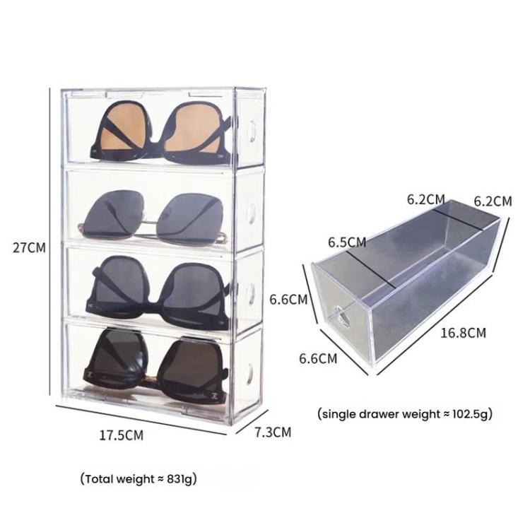 Acrylic Desk Organizer With 4 Drawers Stackable Glasses Display Case Makeup Brush Stationery Storage Box, 27x17.5x7.3cm