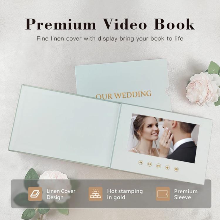 7 Inch IPS Display Multifunctional Commercial Wedding Video Invitation Linen Bound Video Album, Always Forever, I LOVE YOU, Memories, OUR WEDDING, WE DO, BEST DAY