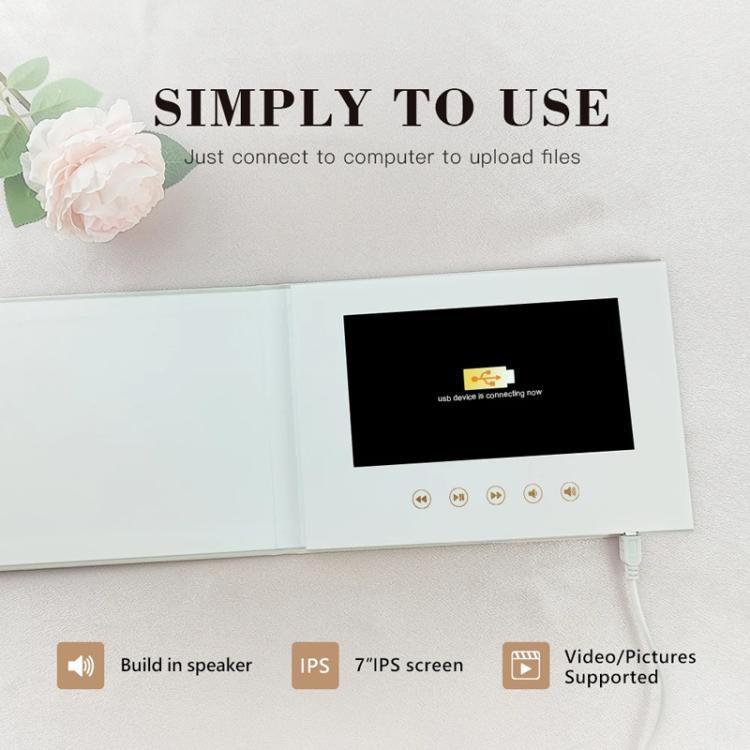 7 Inch IPS Display Multifunctional Commercial Wedding Video Invitation Linen Bound Video Album, Always Forever, I LOVE YOU, Memories, OUR WEDDING, WE DO, BEST DAY