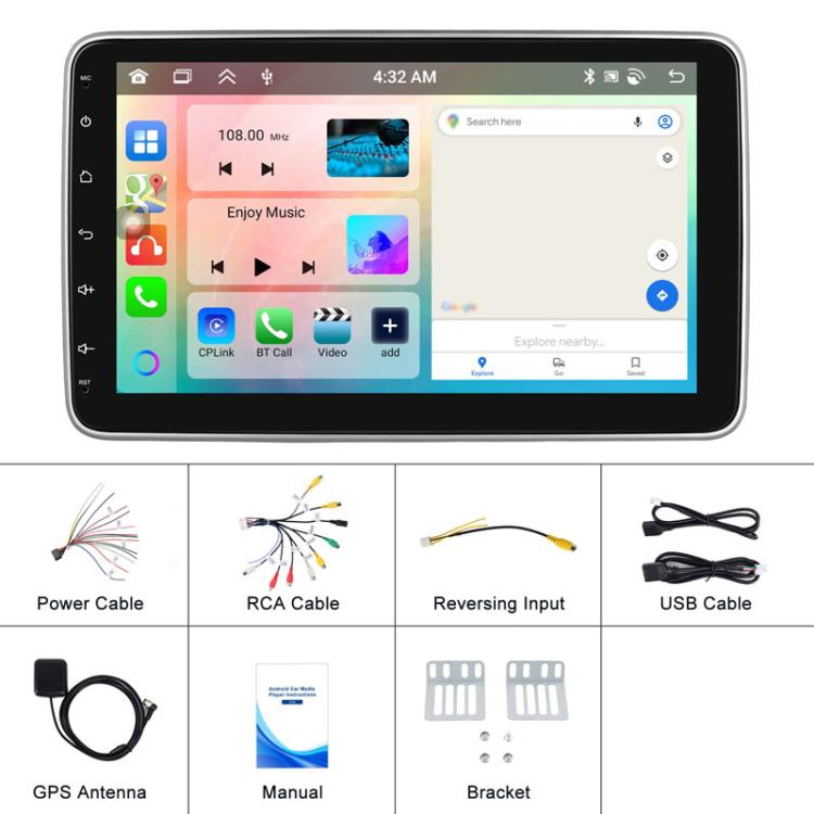 10 Inch Android 13.0 Universal Player Car Reversing Center Control Integrated Machine, 4+64G