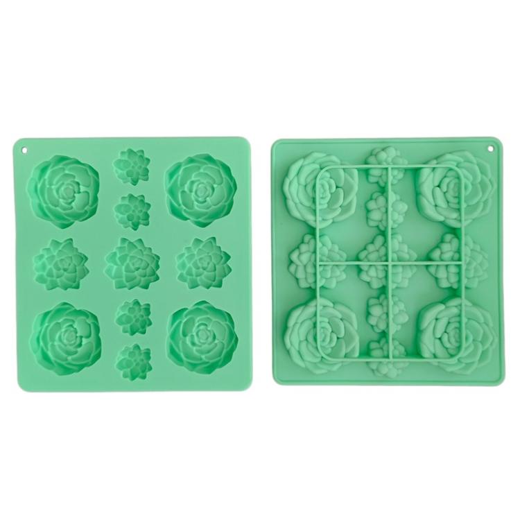 11-Cavity Succulent-Shaped Silicone Chocolate Cookie Mold Fondant Cake Baking Mold, Succulent-Shaped
