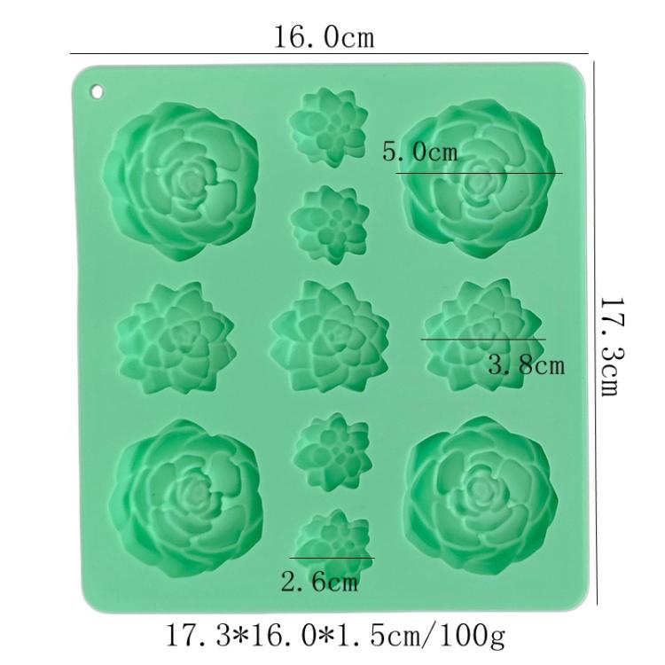 11-Cavity Succulent-Shaped Silicone Chocolate Cookie Mold Fondant Cake Baking Mold, Succulent-Shaped