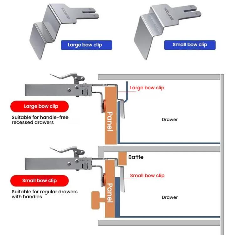 RUITOOL Stainless Steel Push Quick Drawer Clamp Adjustable Telescopic Woodworking Fixture Clamps, Small Bow Clip, Small Bow Clip + 1pc Big Bow Clip Plate
