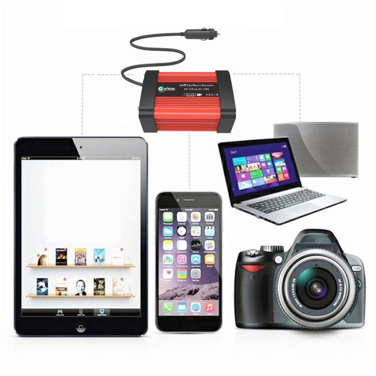 Gurxun Dual USB+Dual Type-C Charging Port Modified Square Wave Car Inverter, DC12V To AC110V Dual US Plug, DC12V to AC220V Universal Plug