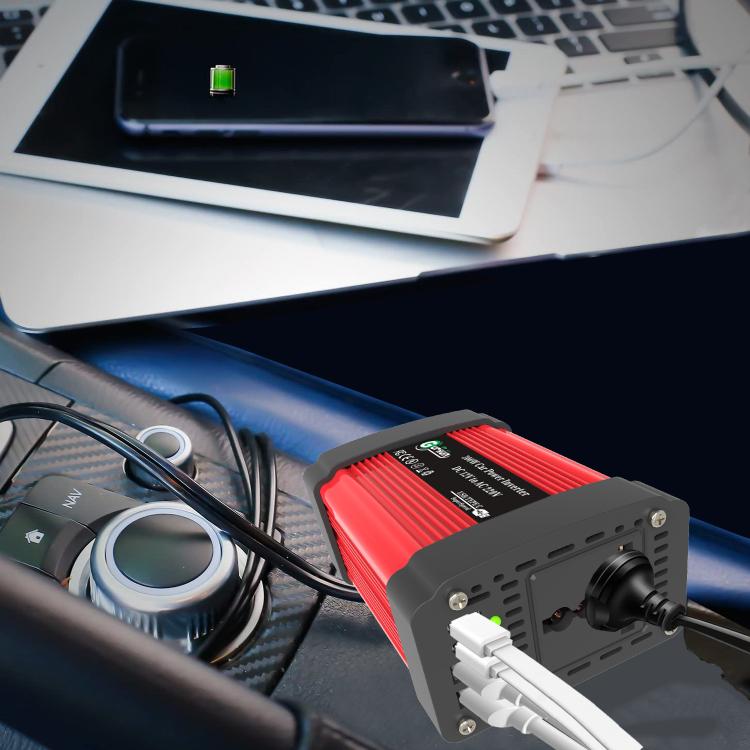 Gurxun Dual USB+Dual Type-C Charging Port Modified Square Wave Car Inverter, DC12V To AC110V Dual US Plug, DC12V to AC220V Universal Plug