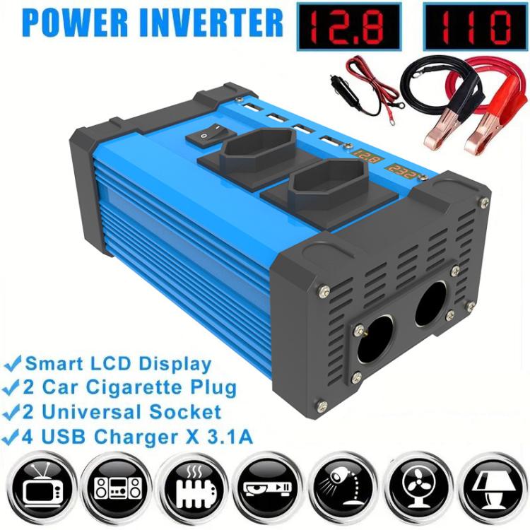 Gurxun 4 USB Ports Digital Display Modified Square Wave Inverter, 300W US Plug 12V To 110V, 500W US Plug 12V To 110V, 300W Brazil Plug 12V To 110V, 500W Brazil Plug 12V To 110V, 300W Brazil Plug 12V To 220V, 500W Brazil Plug 12V To 220V