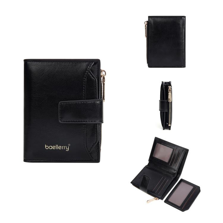 Baellerry N5122 Women Short Wallet Oil Waxed Leather Zipper Clasp Coin Purse