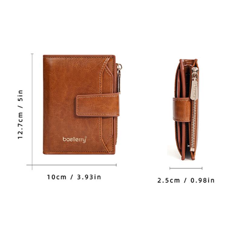 Baellerry N5122 Women Short Wallet Oil Waxed Leather Zipper Clasp Coin Purse