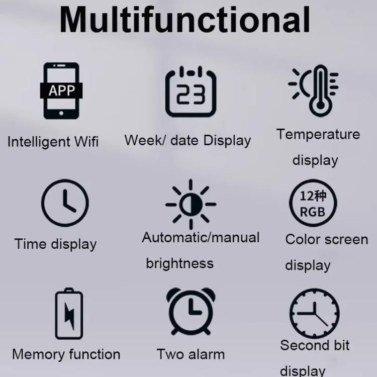 Wifi App Control LED Digital Wall Clock With RGB Light Multi-Functional Alarm Clock