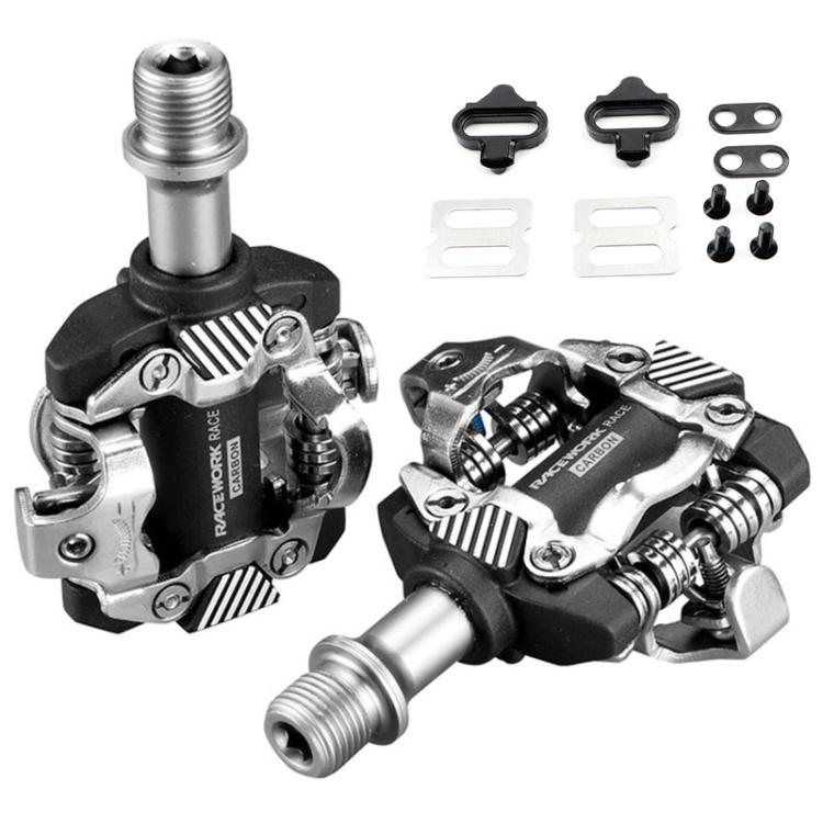 RACEWORK M8100 Mountain Bike Self-locking Pedal Ultra-light DU Bearing SPD Pedal, Black, Black Gold