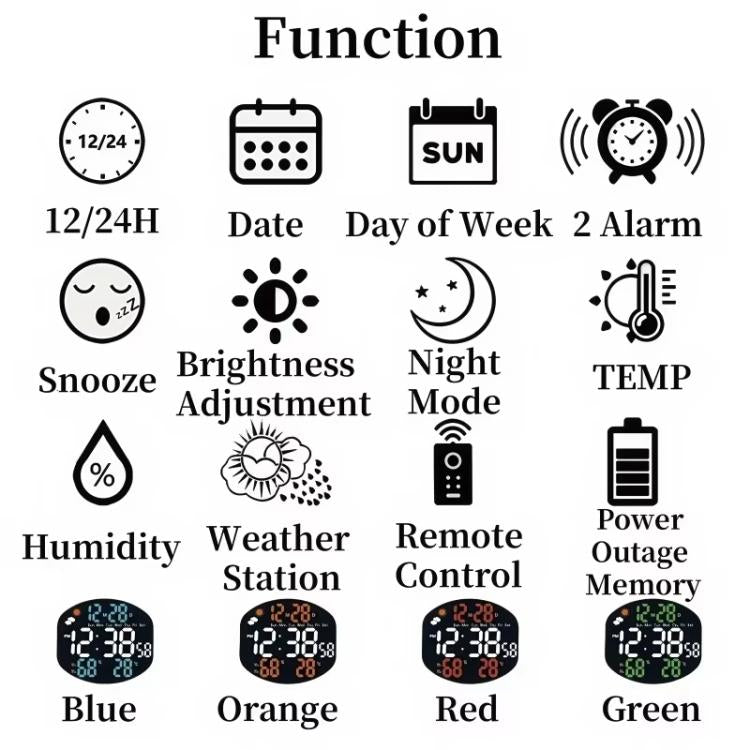 Digital Wall Clock Weather Station Forecast TEMP Humidity 2 Alarm Table Clock With Remote Control
