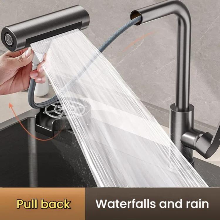 4 Modes Waterfall Kitchen Faucet Single Hole Hot/Cold Water Mixer Tap for Sink, Pull-out Version Black, Pull-out Version Silver, Pull-out Version Gunmetal Grey, Non-pull-out Version Black, Non-pull-out Version Gunmetal Gray, Non-pull-out Version Silver