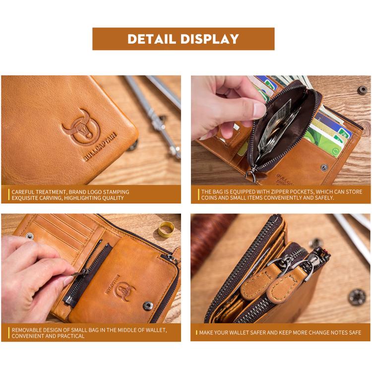 BULL CAPTAIN 050 RFID Anti-theft Top Layer Multi-Slot Wallet with Detachable Coin Purse