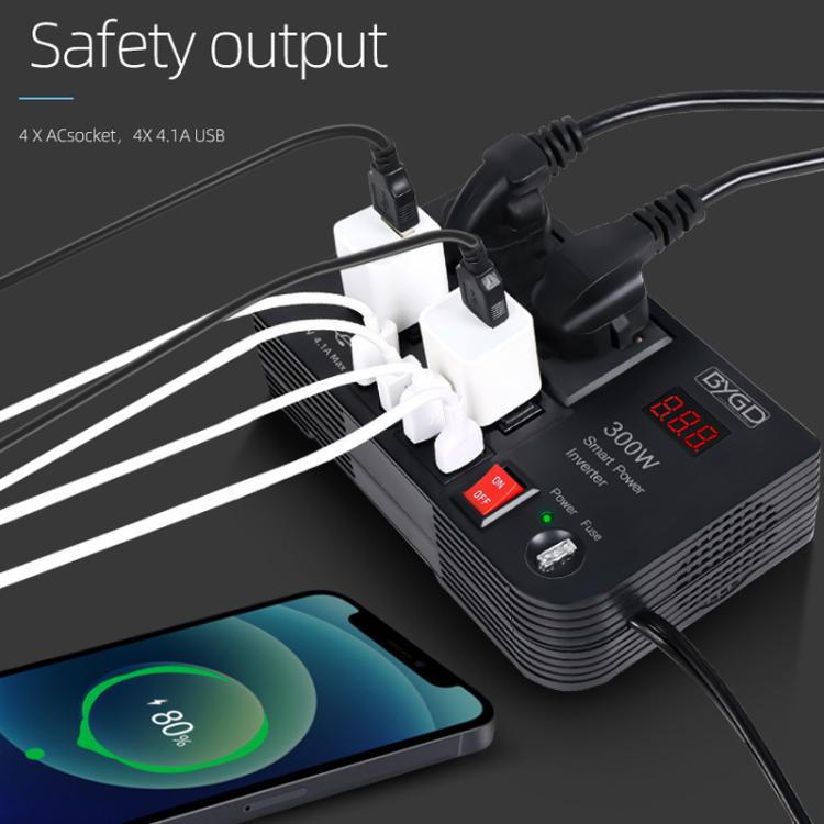 300W Car Inverter DC 12V To AC 220V Car Laptop USB Charging Universal Converter Power Adapter, E8982