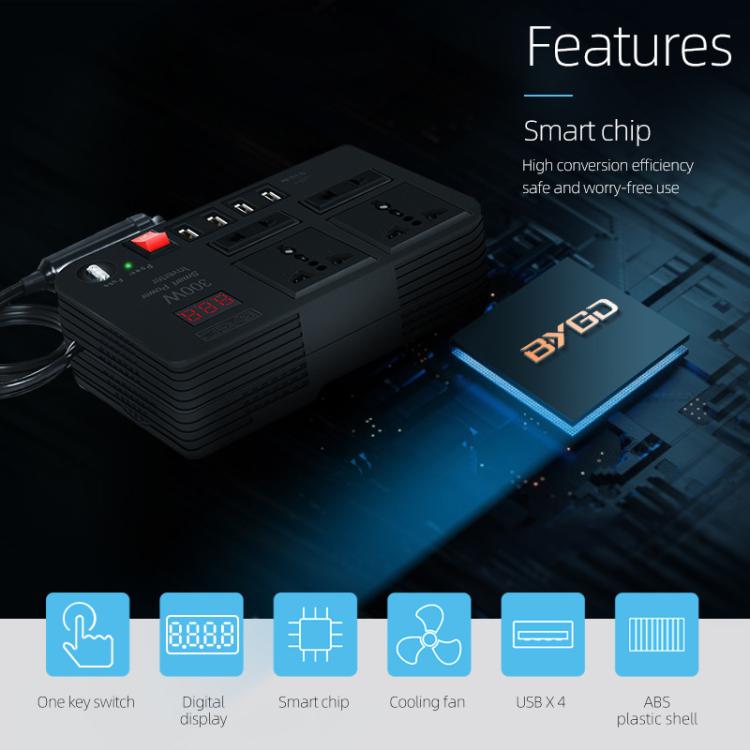 300W Car Inverter DC 12V To AC 220V Car Laptop USB Charging Universal Converter Power Adapter, E8982