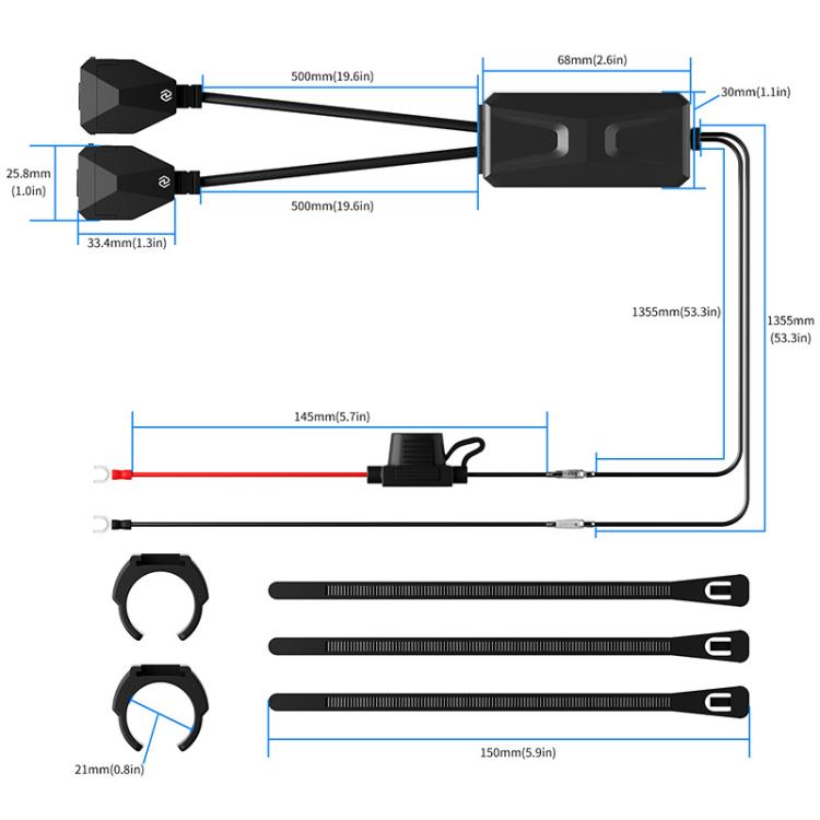 WUPP 2 in 1 QC3.0 Waterproof PD Fast Charging Motorcycle Mobile Phone USB Charger, CS-1849D1