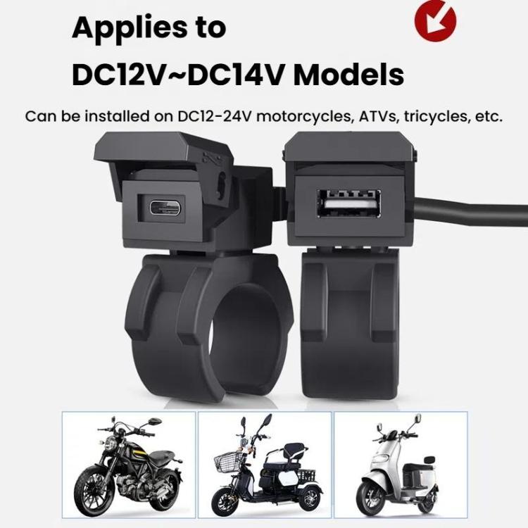 WUPP 2 in 1 QC3.0 Waterproof PD Fast Charging Motorcycle Mobile Phone USB Charger, CS-1849D1