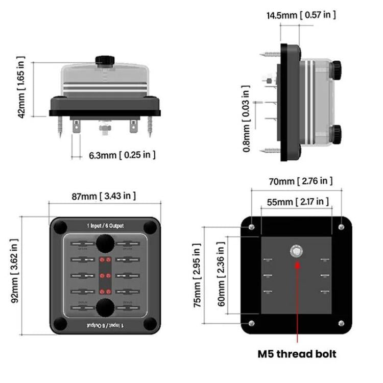 6-Way Waterproof Fuse Box With LED Indicator And Sticker, ZH-1704A1