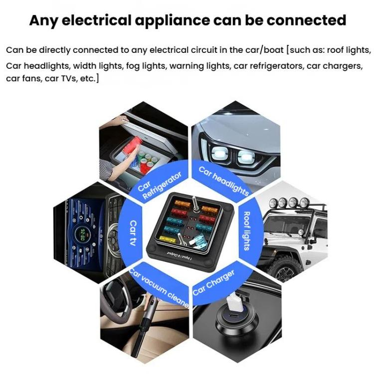 6-Way Waterproof Fuse Box With LED Indicator And Sticker, ZH-1704A1