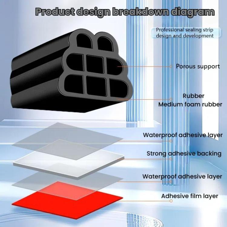 Three-layer Eight-hole Car Door Seam Waterproof Sealing Sound Insulation Strip, For Car Door 5m