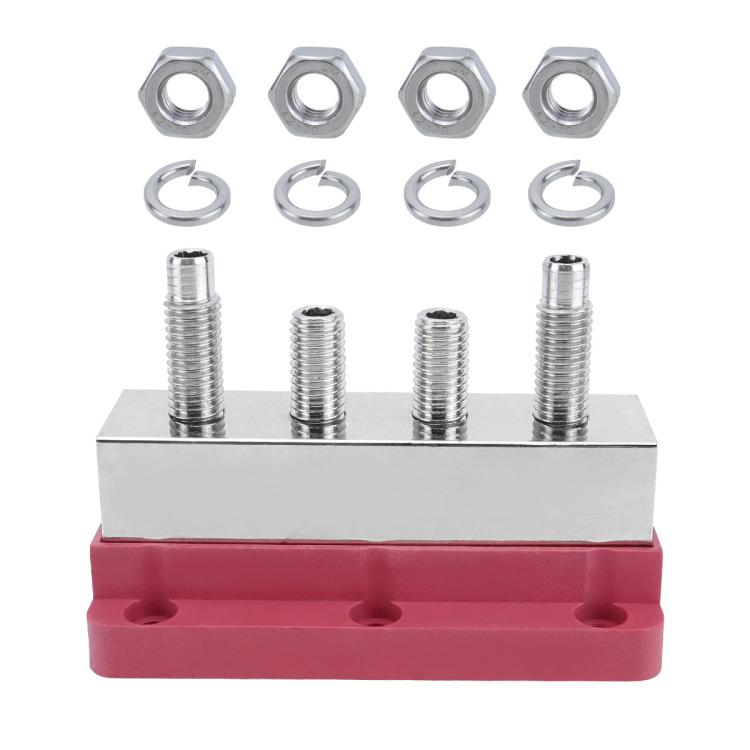 600A RV Yacht Copper Bolt 4 Stud Heavy Duty Busbar Terminal, Red Single, Black Single, Red+Black