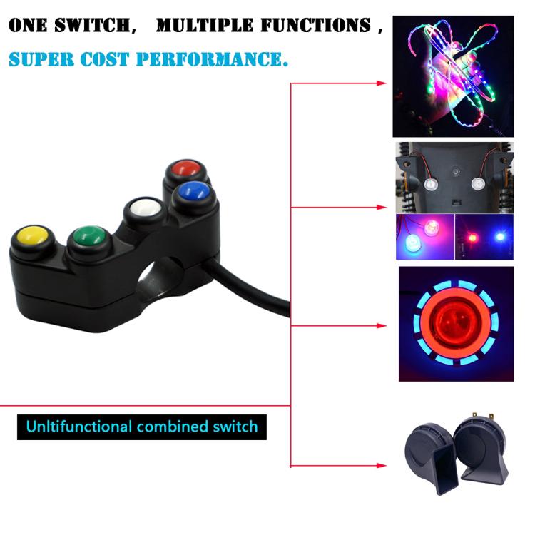 Motorcycle Headlight Auxiliary Light Horn Switches Aluminum Alloy Five-position Faucet Switches with Light, Plastic Five-position