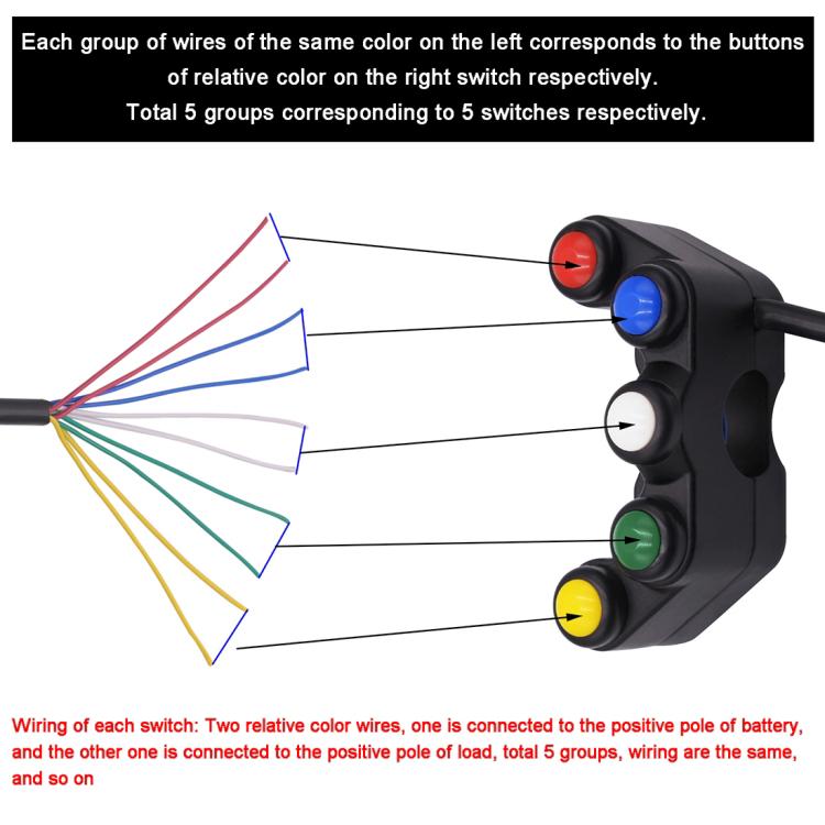 Motorcycle Headlight Auxiliary Light Horn Switches Aluminum Alloy Five-position Faucet Switches with Light, Plastic Five-position