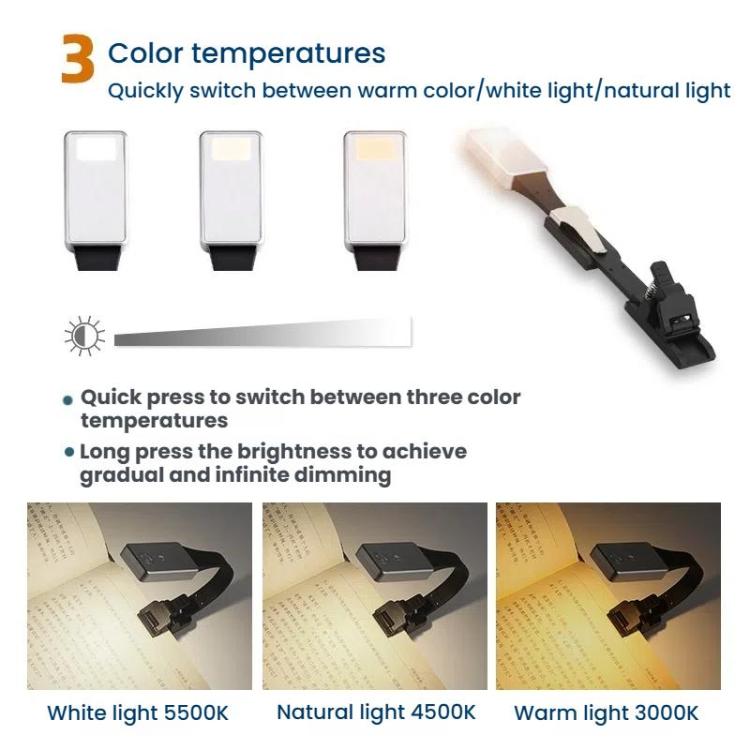 Portable Clip Book Lamp Mini Desk Lamp Learning Reading Rechargeable Clip Bookmark Light