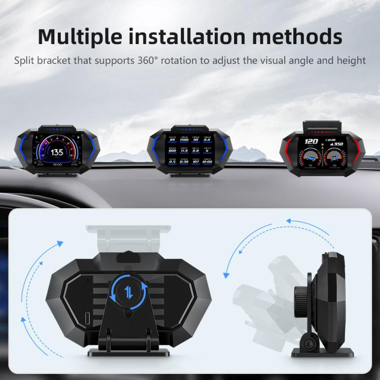 P24 Multifunctional Car HUD Head-up Display OBD+GPS Digital Speedometer Slope Meter, P24