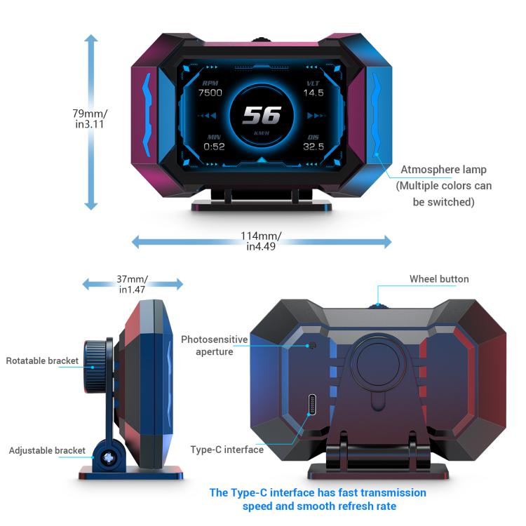 P25 Car HUD Head-up Display OBD+GPS LCD Multifunctional Instrument, P25