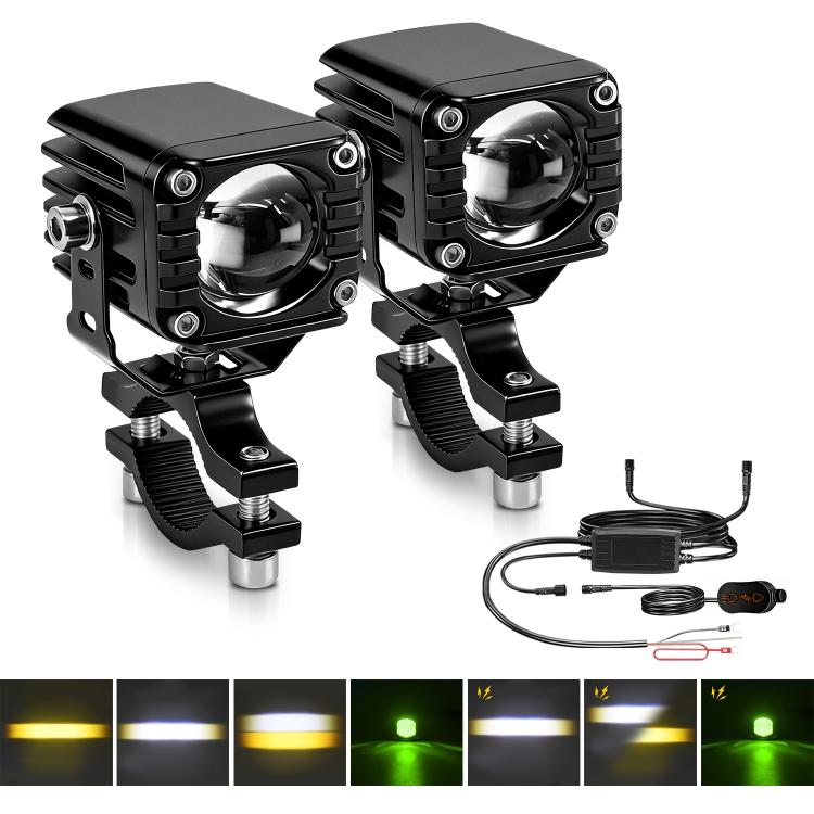 40W Motorcycle Wired Switch Integrated Waterproof Demon Eye Spotlight, Green Light